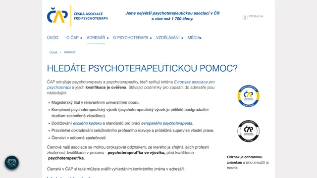 Seznam psychoterapeutů ČAP